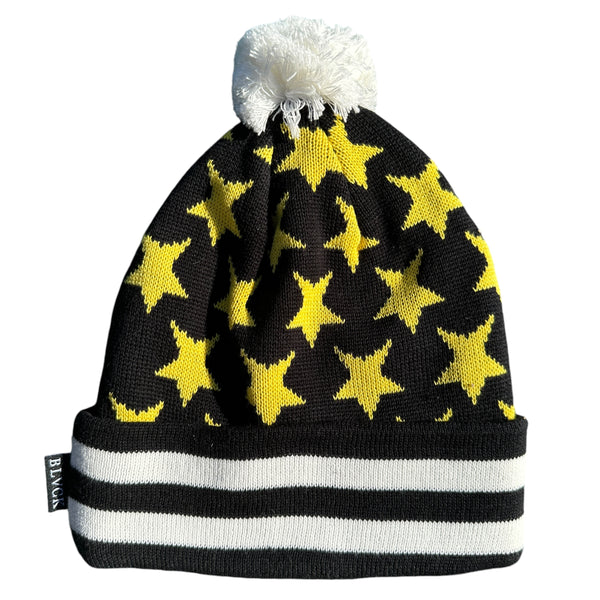 BLACK SCALE STARS POM BEANIE BLACK/YELLOW