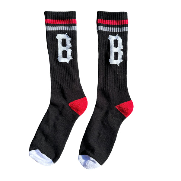 BLACK SCALE B STRIPE SOCKS BLACK/RED