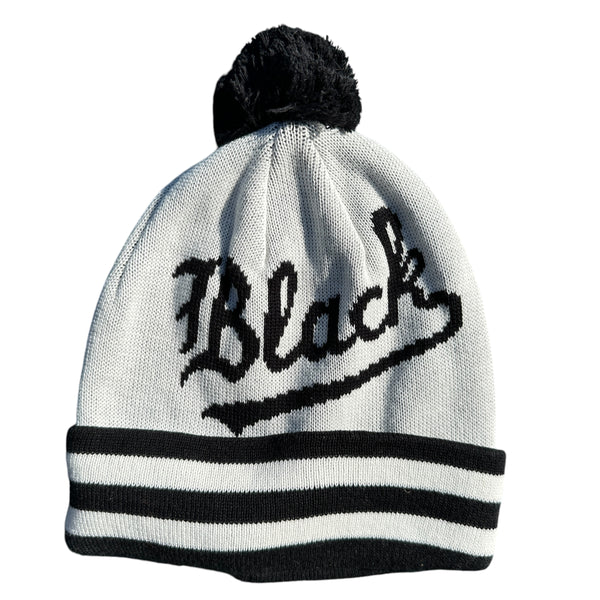 Black Scale Script Pom Beanie White/Black