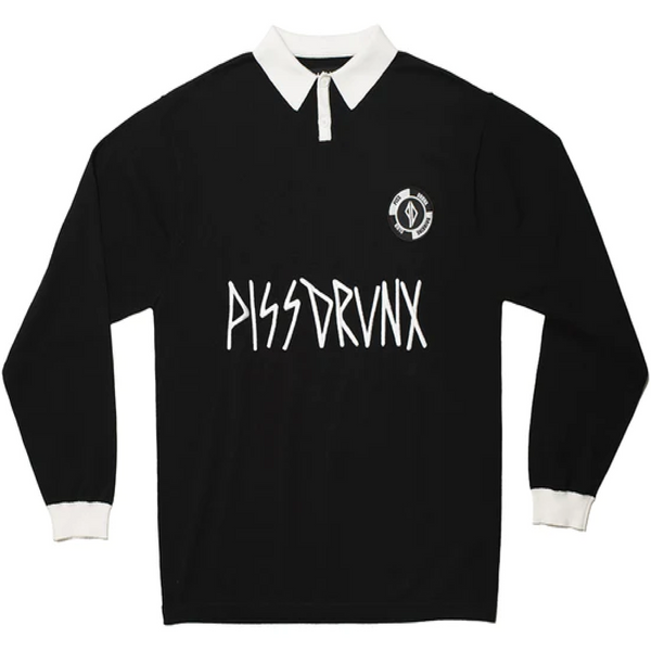 Drinking Club Long sleeve Polo - BLACK/WHITE